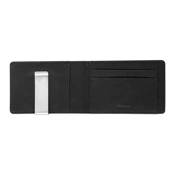 Thin Bifold Money Clip Leather Wallet with a Metal