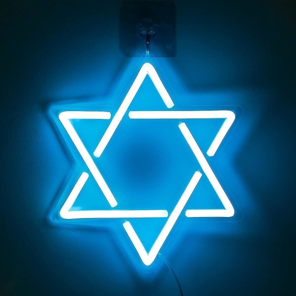 Davidsstjärna Neonskylt Hanukkah-dekorasjoner Blå sexudig stjerneform Light Up Akryl USB-drevet Led Neonljus Väggkonstdekor for judar J