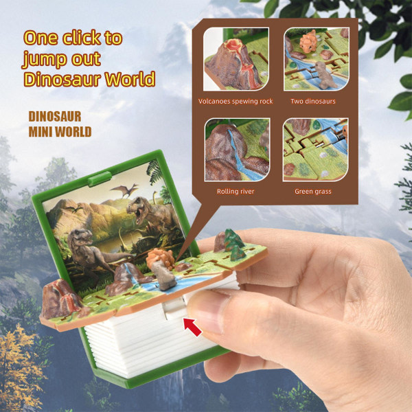3d Dinosaur Book Nøglering - Mini 3d Sammenklappelig Pop-up Dinosaur World Book Nøglering - Sød Keychian til børn og voksne -ES Mørkeblå