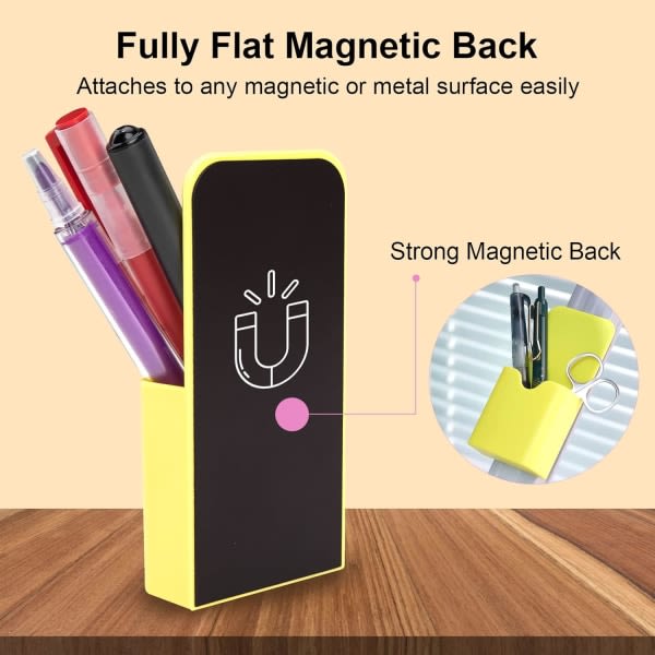 2 ST magnetisk pennholdere Sett | Behållarhylla for Home Office School Kylskåp Whiteboard-skåp og andre magnetiske ytor (vit+gul)