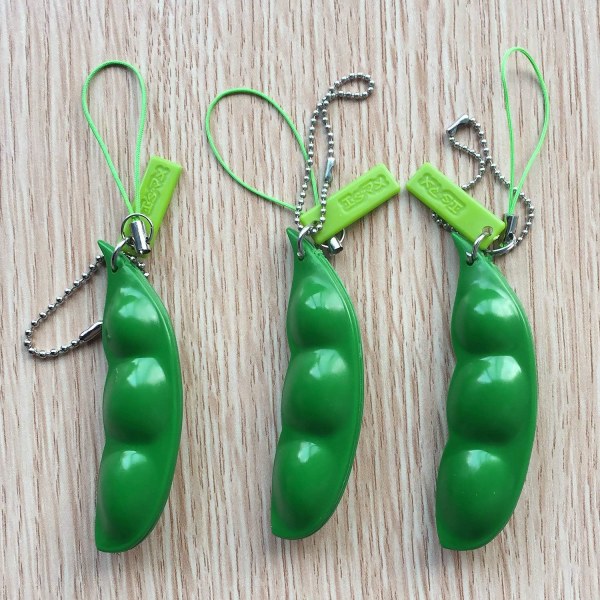 3-pakning Edamame nøkkelring Fidget Toys - Squeeze-a-Bean Puchi Puti