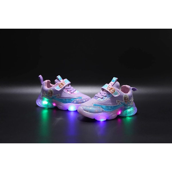 Elsa skor, prinsessa skor, flickor lysande skor, barn ledde sneakers, pojkar flickor lätt mesh tyg skor kors träning skor casual barn sneakers C Lila C Purple 26