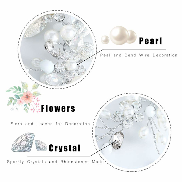 Brud bröllop kristall hårrankor blomma blad huvudbonader brud håraccessoarer för kvinnor och flickor (Silver)[CH]