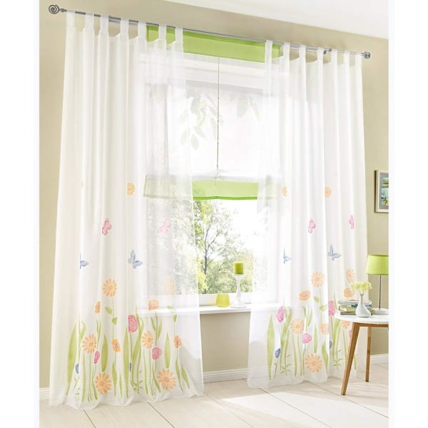 Set med 2 skira gardiner med ringar - print skira gardiner - sovrum, vardagsrum, barnrum, grönt, 150x225cm