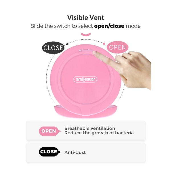 Holderetui med udluftningshuller, slankt justeringshus med spejl, kompatibel med Invisalign, mundbeskyttelseshylster (farve: pink)