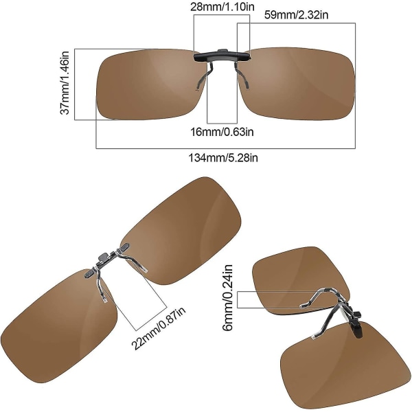 Rammeløse klips-på solbriller, Uv400 polariserte solbrilleglass mørkebrun