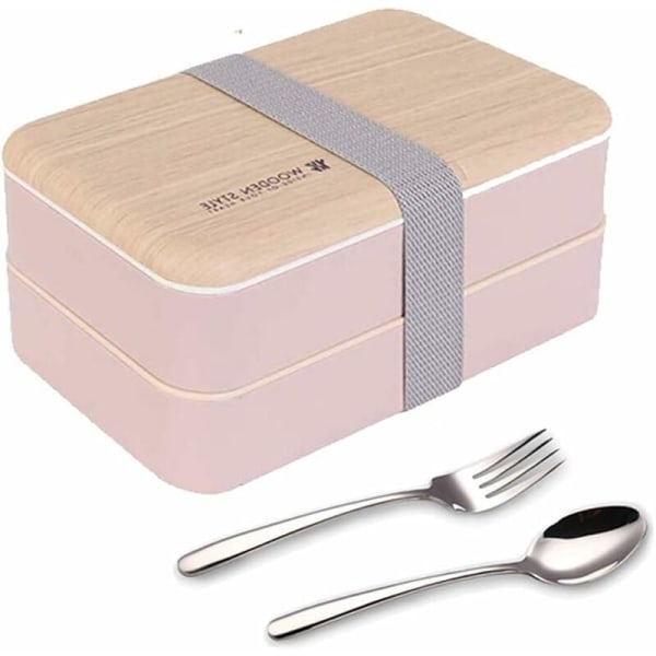 Alkuperäinen vuxen/barn Lunchbox Fack Lunchbox Japansk bindande avdelare Lunchbox med rostfri sked och gaffel (rosa)