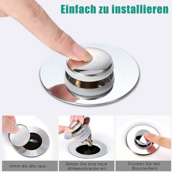 Pluggdisk, universal POP UP diskbänkspropp, fullmetall avloppspropp diskho för badkar, kök, diskho (avloppshålsöppning 32-41 mm)