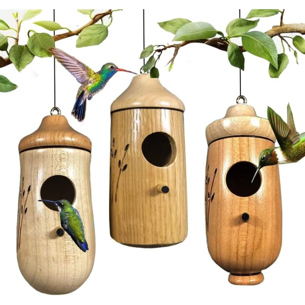 Hummingbird House, 2022 Uusi puinen Hummingbird House ulkona ripustettavaksi, 3kpl Hummingbird Swing Hummingbird Nest (A-1PC)