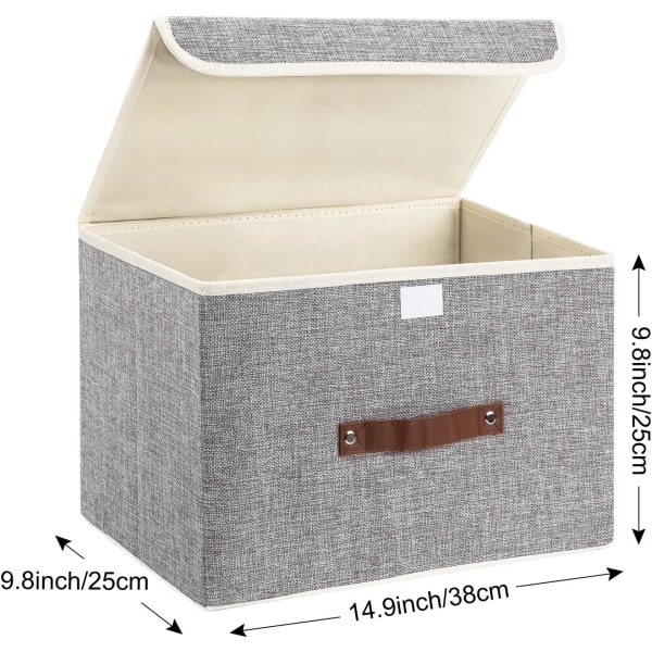 3-Piece Storage Boxes with Lids and Handles, Foldable Fabric Storage Boxes - Grey