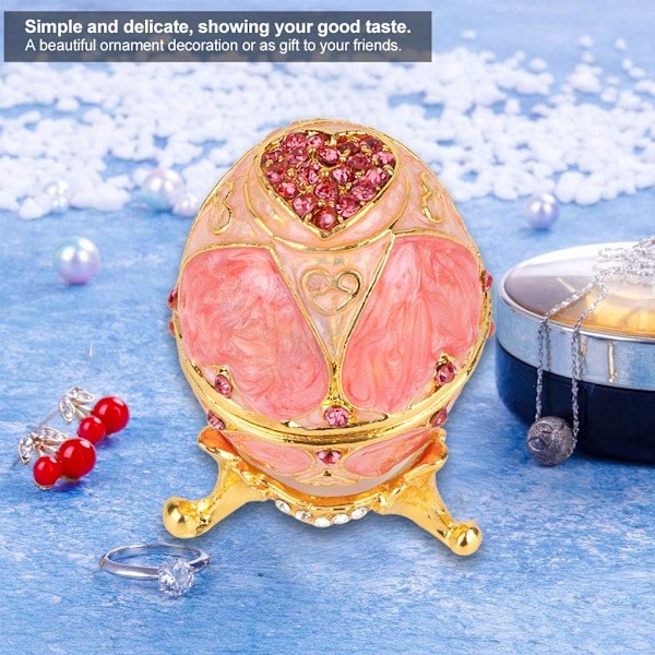 Vintage håndmalet Faberge æg-stil hængslet smykkeskrin med emalje Faberge æg sæt med funklende diamanter