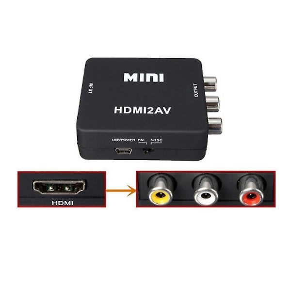 Av till hdmi-kompatibel videoomvandlarboxadapter Rca Cvsb L/r Video till HD 1080p