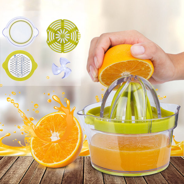 Manuell mehupuristin Citrus Citron Orange Handjuicer med inbyggd måttbägare och rivjärn Anti-halk brotsch Extraktion Äggavskiljare