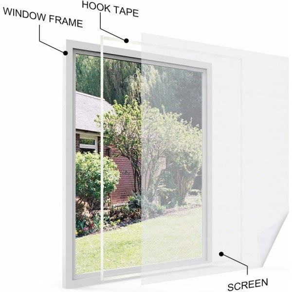 Universell genomskinlig vinduesskærm / vaskebar justerbar mesh DIY Maksimal vinduesstørrelse 130 x 150 cm (1 pakning, vit)