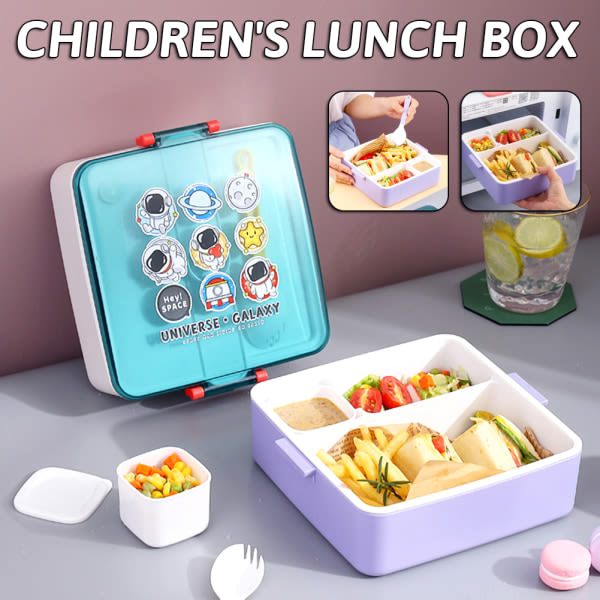 1,3 L Bento-låda för barn med sked Bärbar fyrkantig matlagringslåda Lila