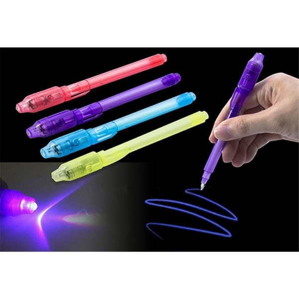 UV-lyspennsett med 7, usynlig blekkpennmaker, spionmeldingspenn for barn med innebygd UV-lys for barn Fest favoriserer ideer Gaver og sikkerhetsmerking