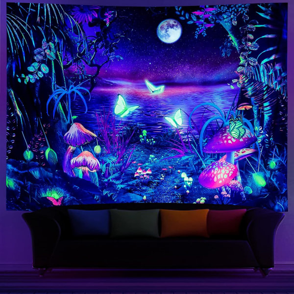 Dream Forest Tapestry Mushroom tapet UV-reflekterende Butterfly A
