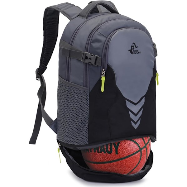 35 L basketball backpack large sports bag with separate ball compartment, for basketball football volleyball (black gray)