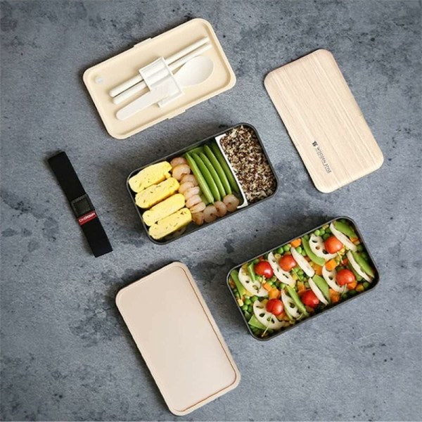Original vuxen/barn Lunchbox Fack Lunchbox Japansk bindande avdelare Lunchbox med rostfri sked och gaffel (rosa)
