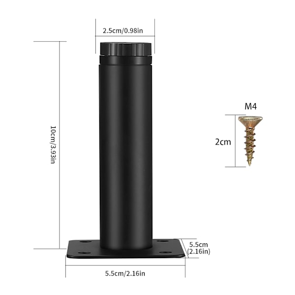 4-pakkia 10 cm säädettäviä metallihuonekalujalkoja sohvalle