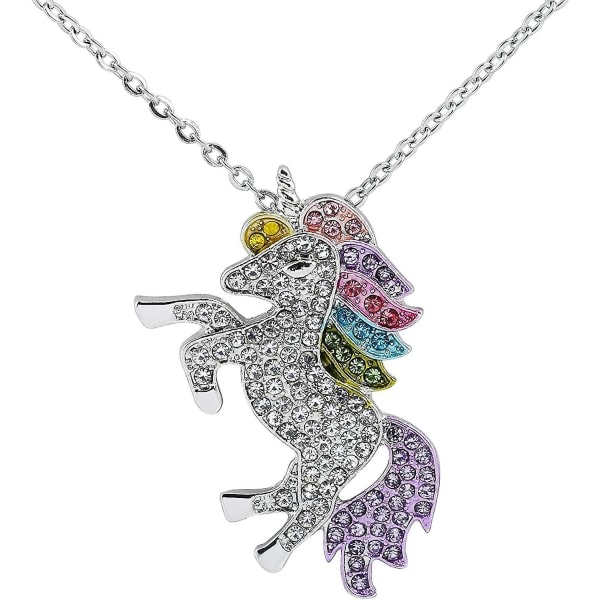 Unicorn Halsband Charm Rainbow Color Supporter Sølvkjede med svart sammet