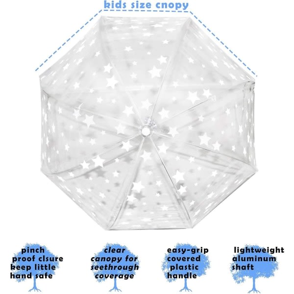 Klart og gennemsigtigt paraply for barn med venligt håndtag, Dome Bubble Paraply, finderätt for barn pojkar og flickor, små stjerner