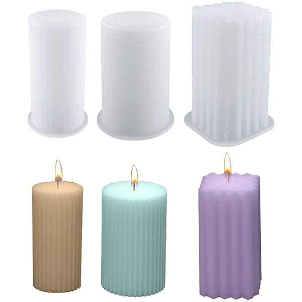 3 stk silikone cylinderformede firkantede søjleforme støbeforme lysforme 3D lysforme DIY-sæt