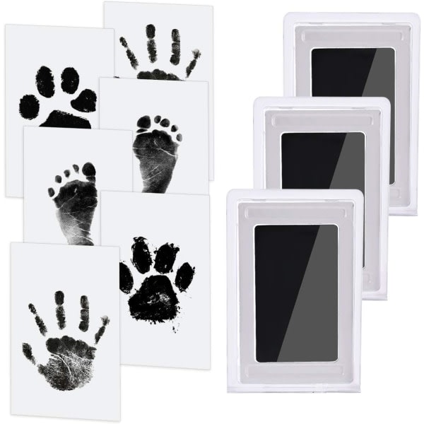 Baby Handprint and Footprint Kit, 3 bläckkuddar med Clean-Touch, 6 tryckkort, Pet Paw Bläckfritt tryck, säker giftfri för fötter och