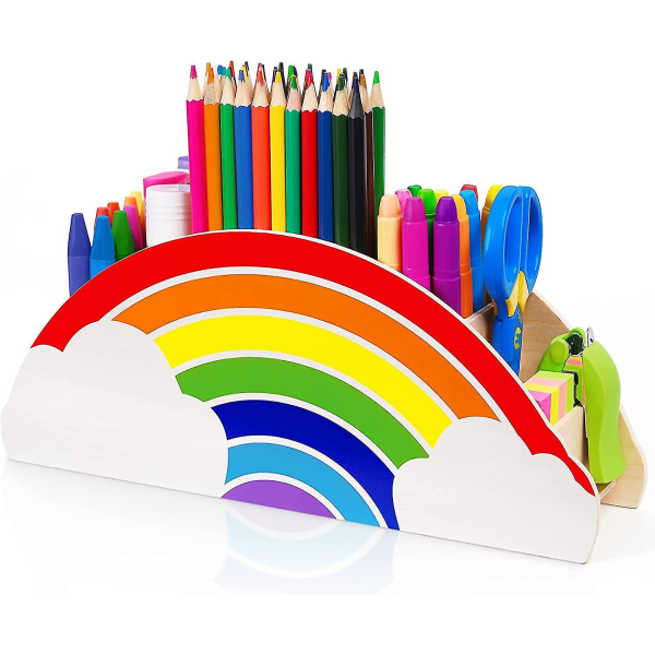 Trä Skrivbord Organizer, Rainbow Pennhållare Pennhållare/penna