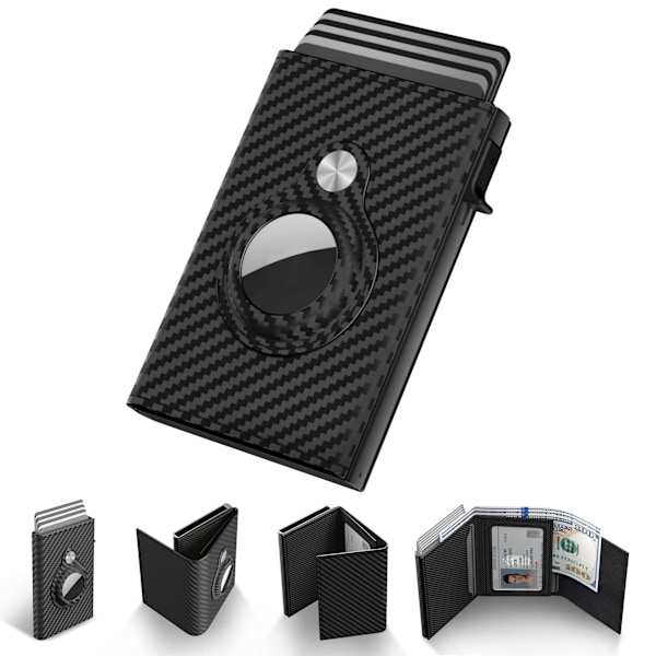 Wallet for Men with Card Holder for AirTag: Leather Men's Wallet, Compatible with Apple AirTag, RFID Blocking, Slim, Carbon Fiber, Minimalist