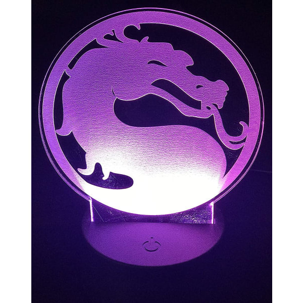 Veeki Mortal Kombat Symbol 3d Illusion 5,5" Tall Custom Dragon Logo Lasergraveret akryl m/led lysbase -ES