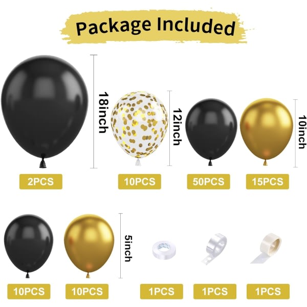 Black Gold Balloon Garland Arch Kit - Metallinen konfetti erilaisiin