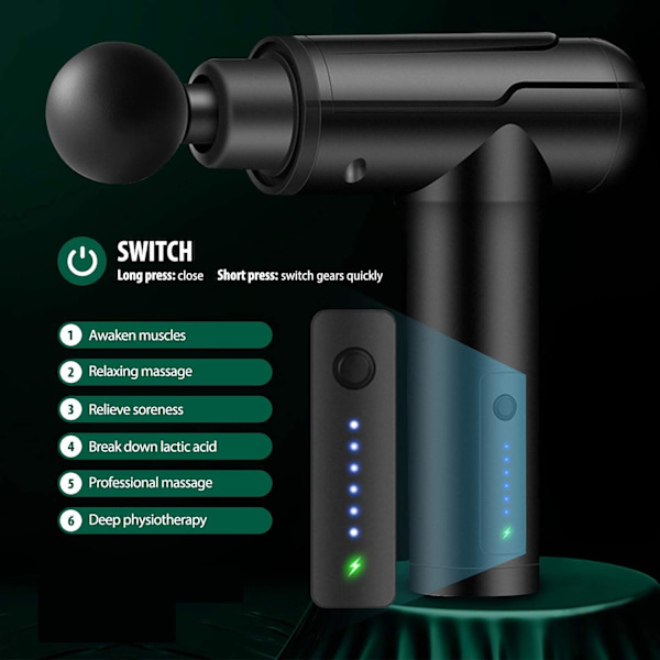 Muskelmassager med LED-laddningsindikator, 6 massagehuvuden