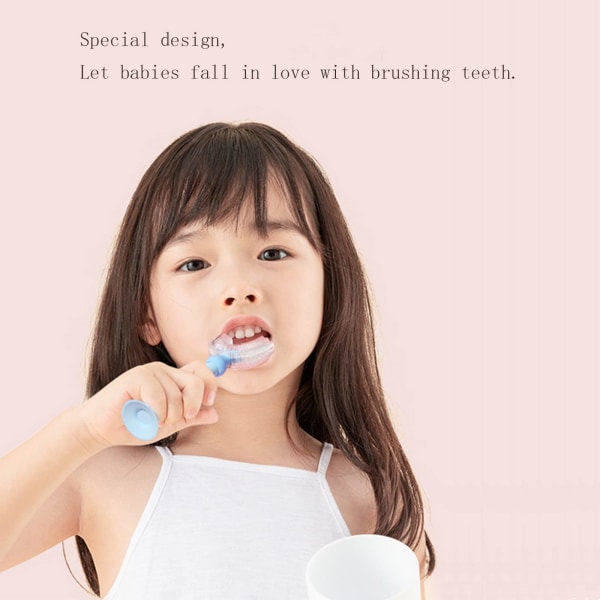 U-formet børnetandbørste, blødt silikonebørstehoved i fødevarekvalitet, 360° mundtlig tandrensningsdesign til småbørn (2-6Y, kirsebærblomstpulver)