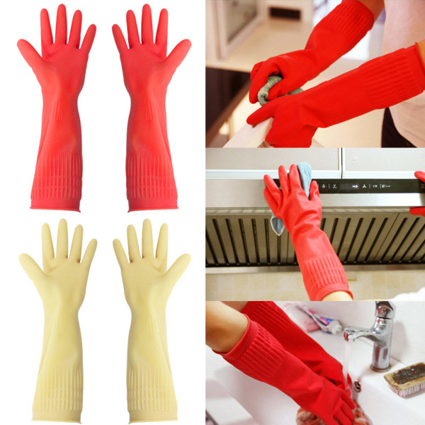 Långa handskar Gummihandskar för diskning Rengöring Hushållskök med elastiska manschetter röd S (handflatans längd< 7,5 cm)