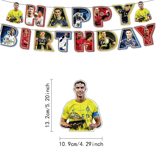Ronaldo Fodbold Tillykke med fødselsdagen Party Dekorationer Banner Balloner Cake Topper