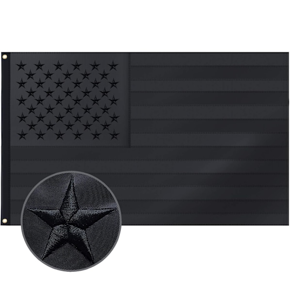 All Black American Flag 3x5 Ft US Flag, broderade stjärnor, sydda