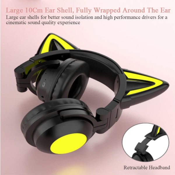 Cat Ear LED-lys Trådløs sammenleggbar over øret Bluetooth-hodetelefoner