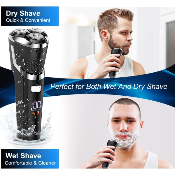 Elektrisk barbermaskin for menn, vanntett oppladbar LED-skjerm