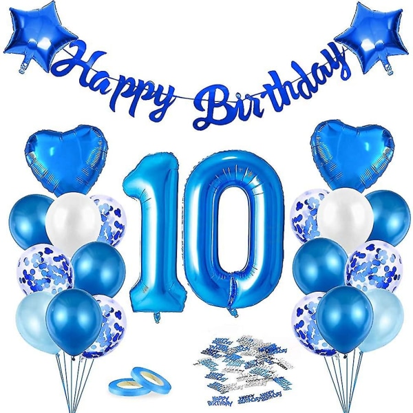 10. syntymäpäiväkoristeet, numero 10 ilmapallot, sininen 10. ba