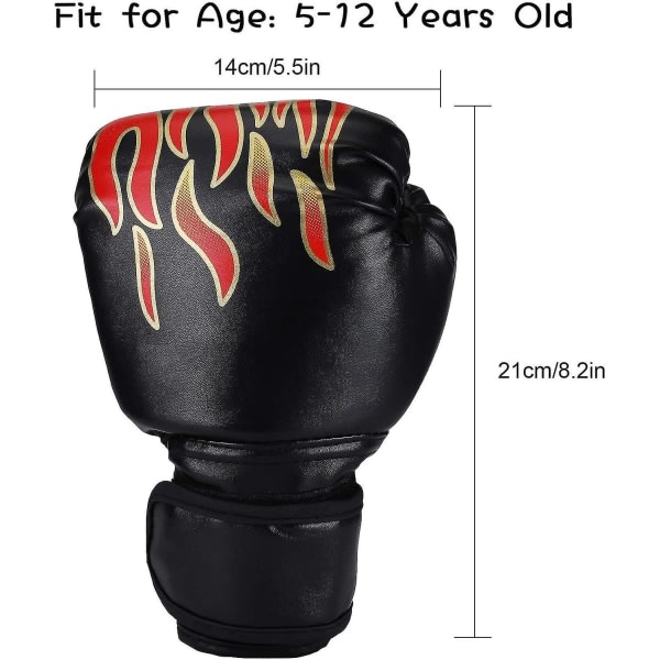 Flame boxningshandskar för barn med justerbar handledsrem - Ledskydd under slagmål - 3-12 år - Mma, Muay Thai - Svart