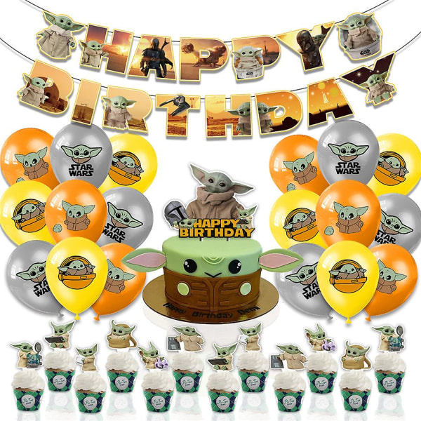 Star Wars Yoda Tema Födelsedagsfest Tillbehör Rekvisita Ballonger Bannerit Tårta Cupcake Toppers Set