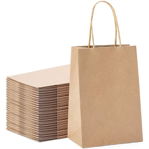 50 stk. Festposer Kraft Gavepose 13,3 x 9,5 x 20,3 cm Brun Handlepose med Tvinnede Håndtak for Festgaver (Gul)