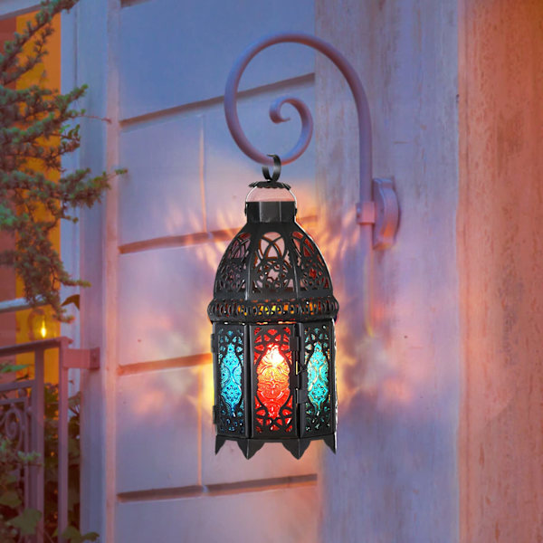 Dekorativ Ramadan Marockansk Järn Färgat Glas Lykta Hållare