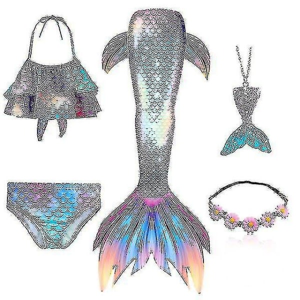 5 stk/sæt Piger Mermaid Tail Badedragt Børn Havfrue Ariel Cosplay Kostume Fantasy Beach Bikini Hk Sæt 4 110