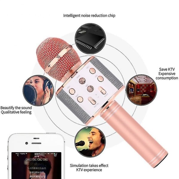 Bluetooth-kompatibel trådløs mikrofon Hjem Karaoke Mikrofoner Højttaler Håndholdt musikafspiller Sangoptager Ktv 2