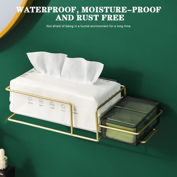 Rektangulär toalettpappershållare Väggmonterad vävnadskorg för badrumskök Mörkgrönt guld