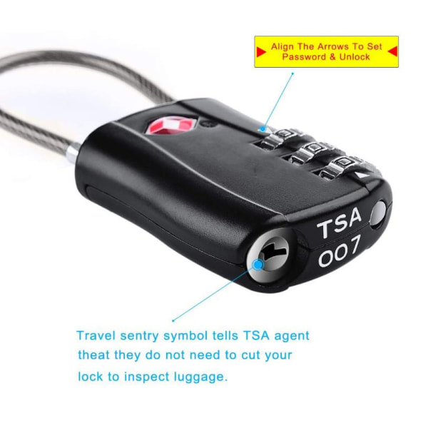 TSA bagagelås, 3-siffrigt säkerhetshänglås, kombinationshänglås silver