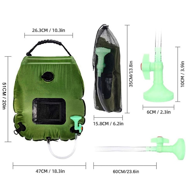 20L badväska solenergiabsorption armégrön 5 gallon duschväska utomhus camping badvattenväska necessär green