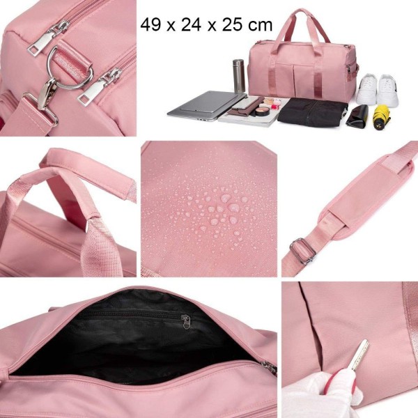 Sportsveske for dame/herre - vanntett med skorom, våtrom og skulderreim - reiseveske, L rosa